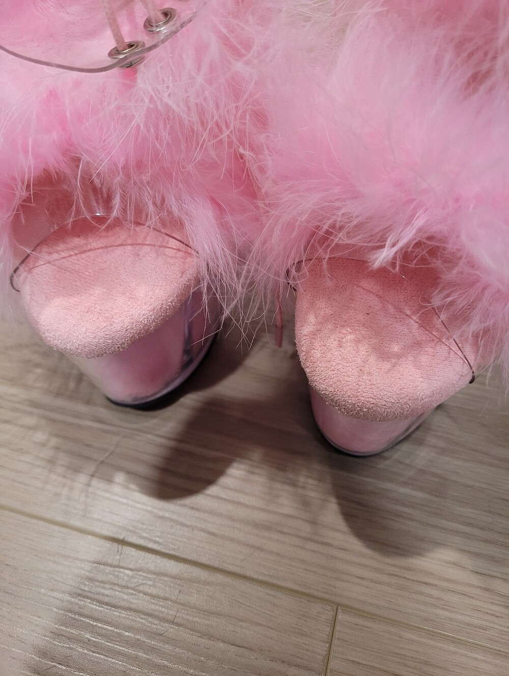Pleasers Size 5 Adore - 724F Pink Flamingo, Fluffy Heels - Picture 9 of 13